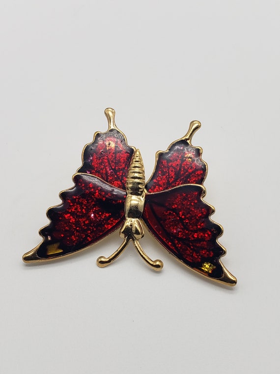 Vintage Red And Black Enamel Gold Figural Butterf… - image 6