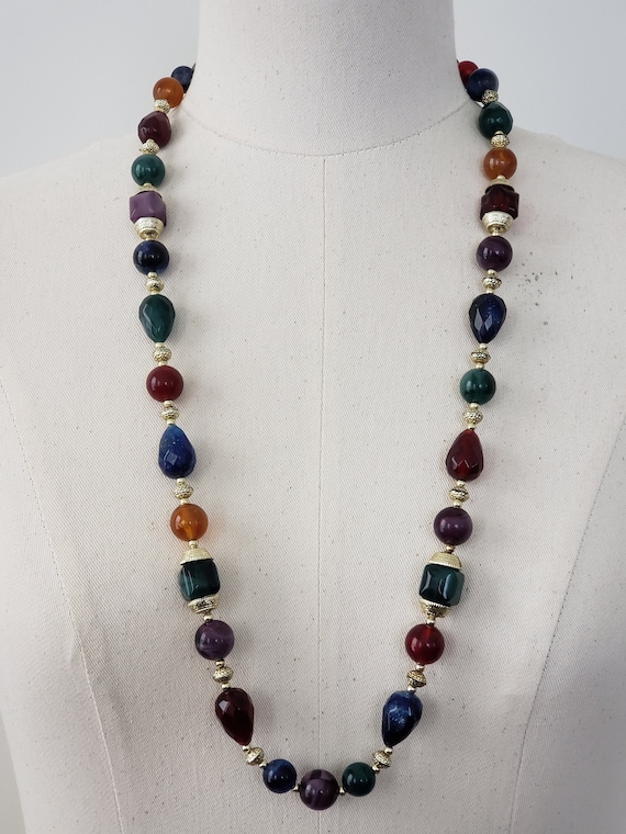 Vintage Multi Color Jewel Tone Beaded Necklace, Vi