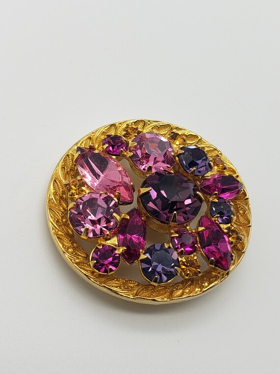 Vintage Purple And Pink Crystal Rhinestone Gold G… - image 6