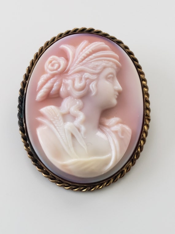 Antique Edwardian Molded Pink Glass Cameo Brass Gilt … Gem