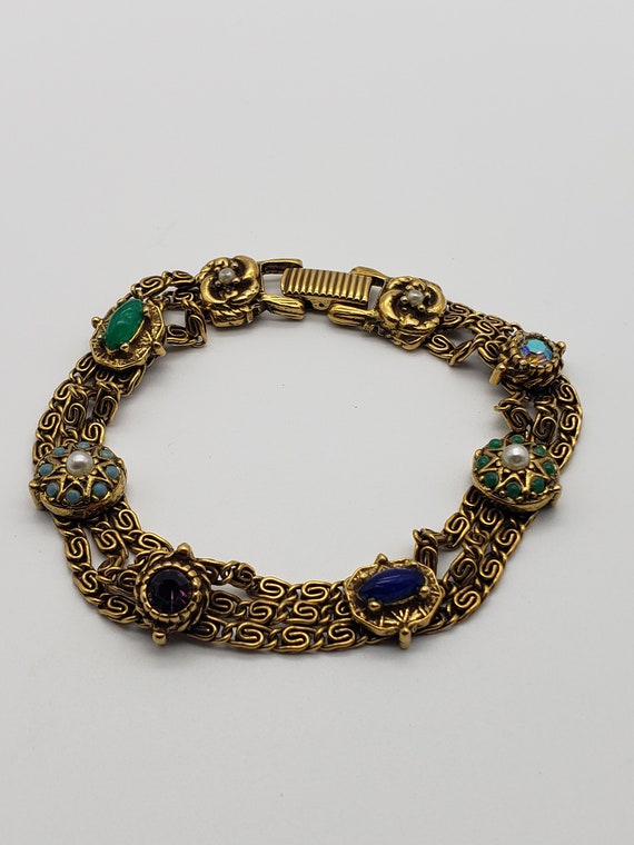 Vintage Victorian Revival Charm Bracelet, Eight Ch