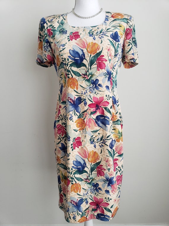 Vintage Maggy London Flower Dress, 100% Silk Flora