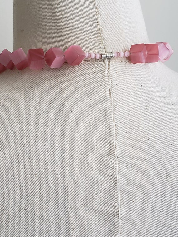 Vintage Pink Moonglow Glass Cube Beaded Necklace,… - image 6