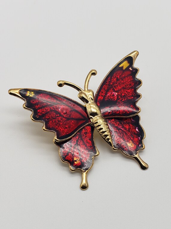 Vintage Red And Black Enamel Gold Figural Butterf… - image 5