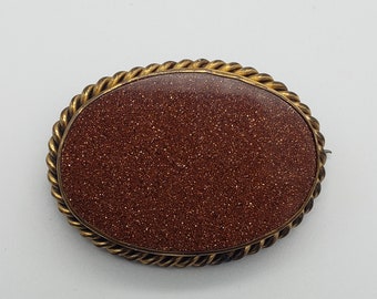 Antique Victorian Goldstone Gold Filled Brooch/Pendant, Late 1800s Victorian Antique C-Clasp 19th Century Jewelry