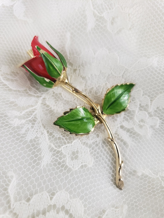 1950s Giovanni Enamel Rose Brooch - image 1