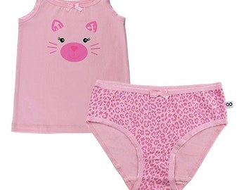 Zoocchini - Girls Cami Organic Underwear Set - Kallie the Kitten - Pink/Leopard Print