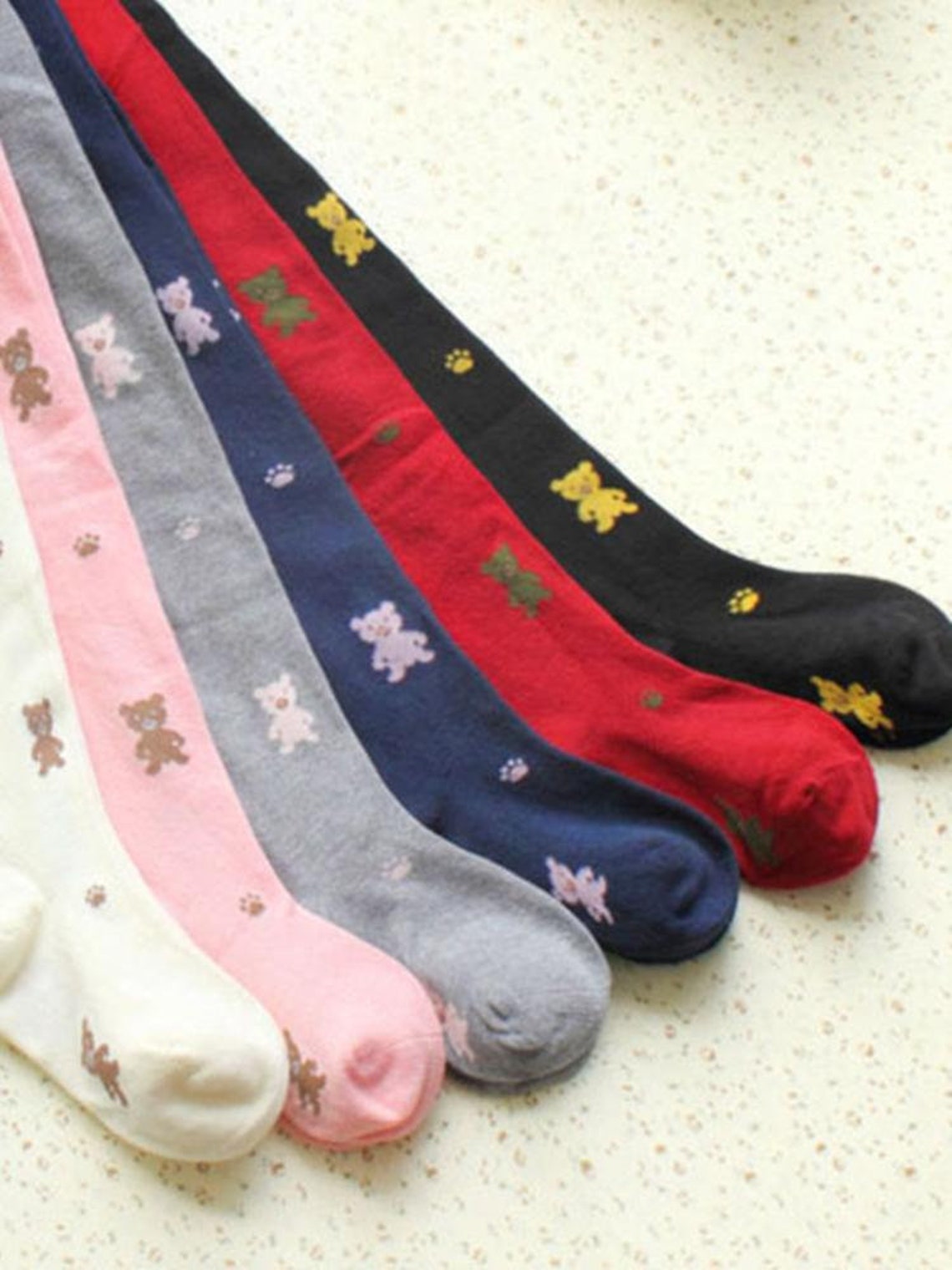 Girls Teddy Bear Tights Black Etsy