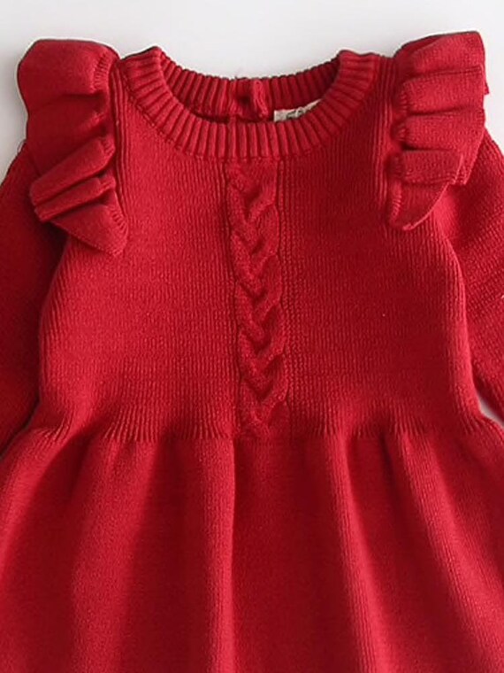 Girls Ruby Red Jumper Dress With Frill ...