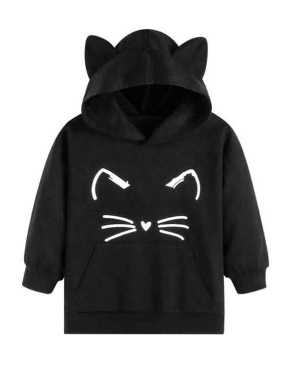 Girls Cat Face Hoodie With 3D Ears 