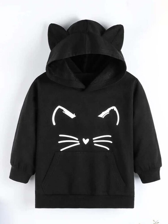 Sudadera con capucha con cara de gato y orejas en 3D niña - Etsy España