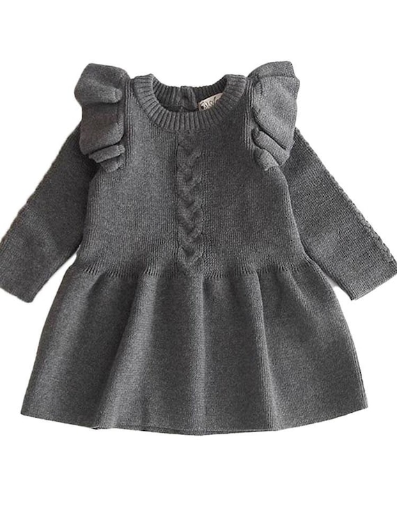 StyleMyKid Little Girls Slate Grey Jumper Dress with Frill Design