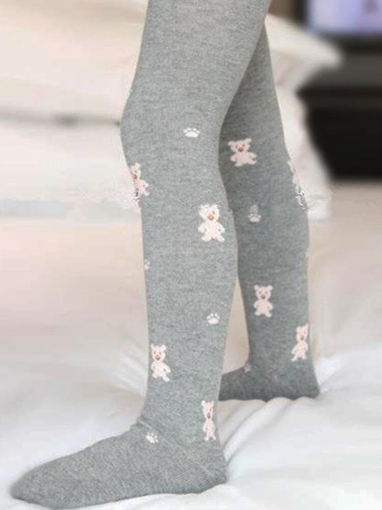 Girls Teddy Bear Tights Grey Etsy