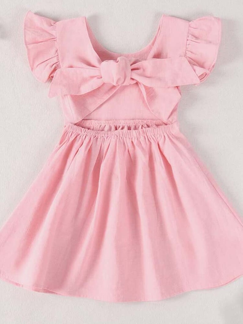 Pretty Pink Tie Bow Back Girls Party Dress  6m to 4y image 2