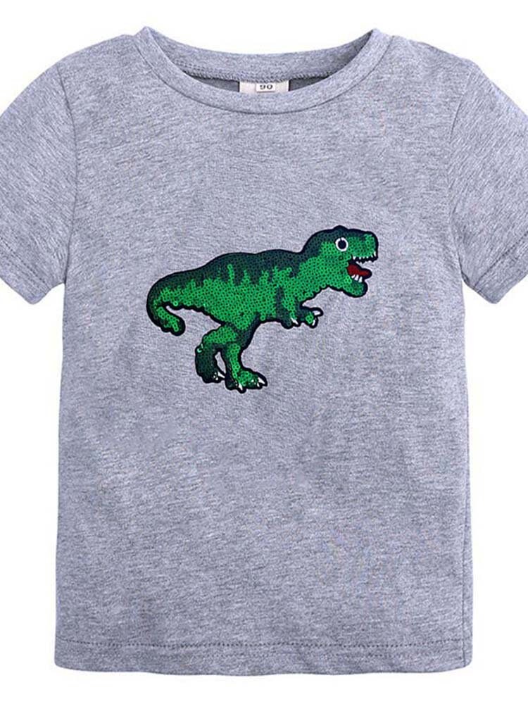 Kids Sequin Dinosaur Grey T-shirt 