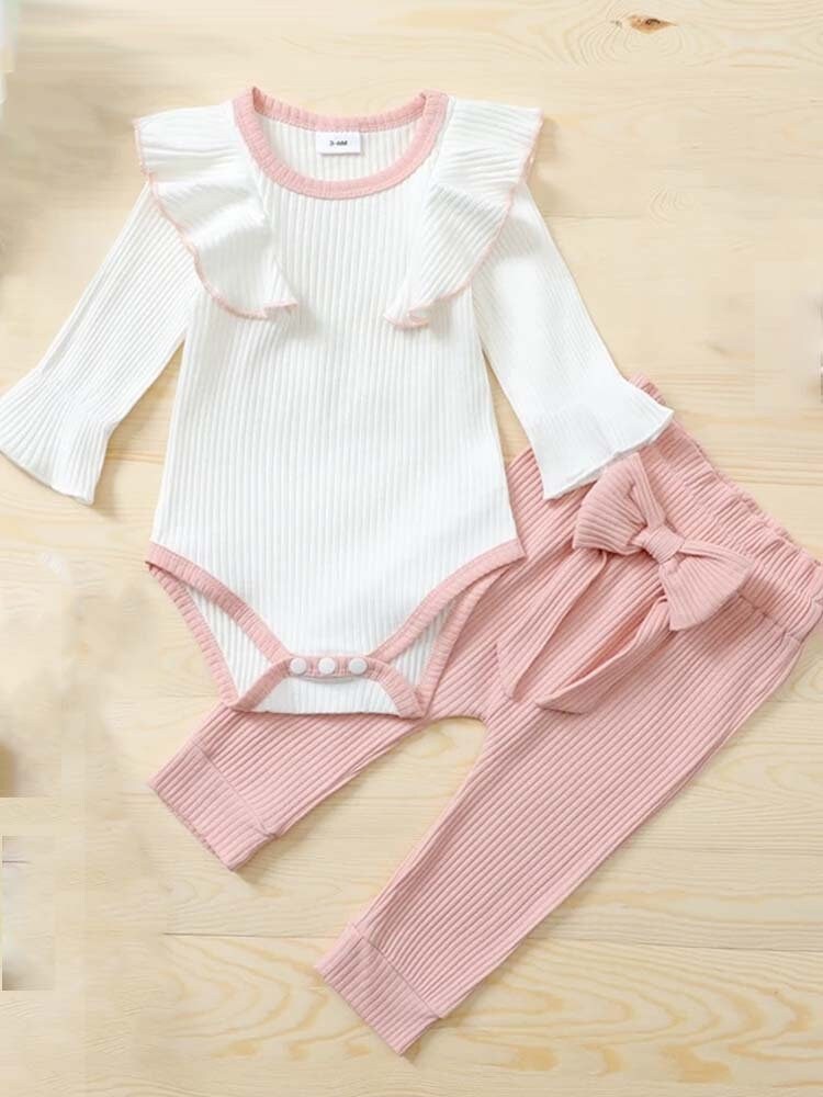 2 PC. Striped Ruffle Top and White Leggings Set Build a Bear Clothing 