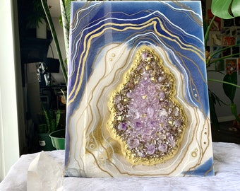 Geode kristal kunstwerk wanddecor, harskristal handgemaakt interieur, helende kristallen agaat kunstwerken, geode kristal decor, amethist geode kunst
