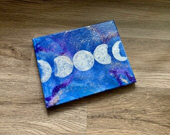 Witchy moonphase bedroom art, mixed media original moon art, full moon magic art, bedroom decor