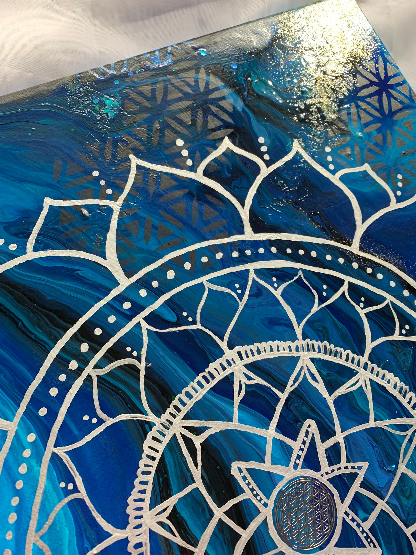 Blue Lotus Dreamland artwork original hand painted mandala | Etsy