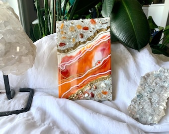 Real carnelian Geode crystal artwork wall decor, resin crystal handmade home decor, healing crystal agate artwork, geode crystal decor