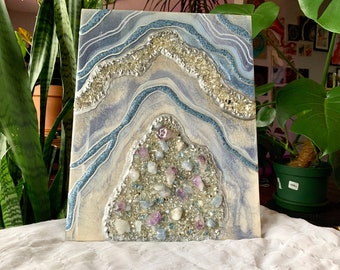 Amethyst and Celestine crystal geode artwork, 3d resin crystal geode art, handmade agate decor, resin geode art, crystal geode wall art