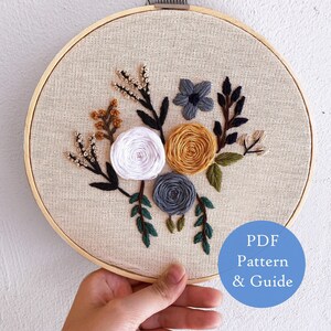 Floral Hand Embroidery Pattern, Rose Embroidery Design, Modern Embroidery Art PDF, Self Gift, Gift Ideas For Couples, Beginner Hoop