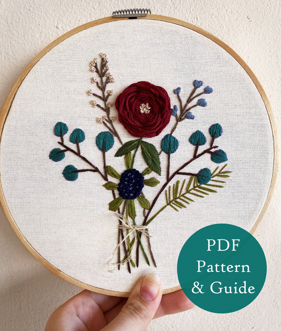 Floral Bouquet Embroidery Pattern, Thistle Embroidery, Hoop Art Flowers ...