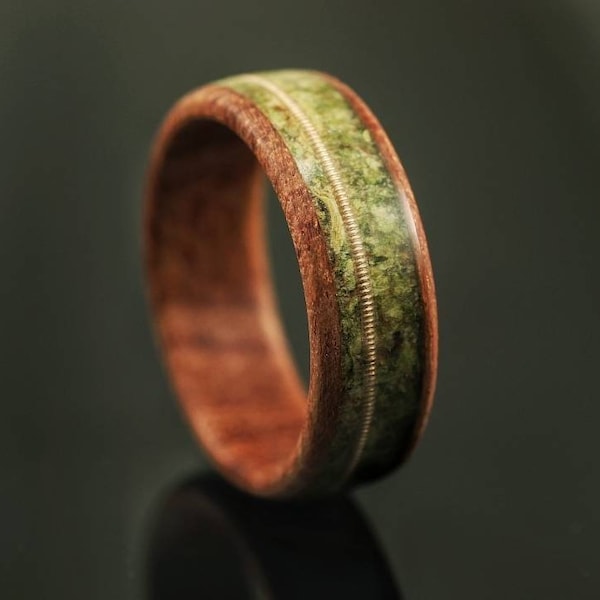 Cannabis Ring Weed 420 Wooden Wedding Band For Men Stoner Gift For Valentine Rosewood Ring Guitar String Ring 420 Jewelry Marijuana Ring