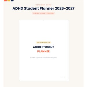 ADHD Student Planner 2026-2027 | Academic Year Digital Planner, Class Schedule, Assignment & Exam Tracker | GoodNotes Fillable PDF
