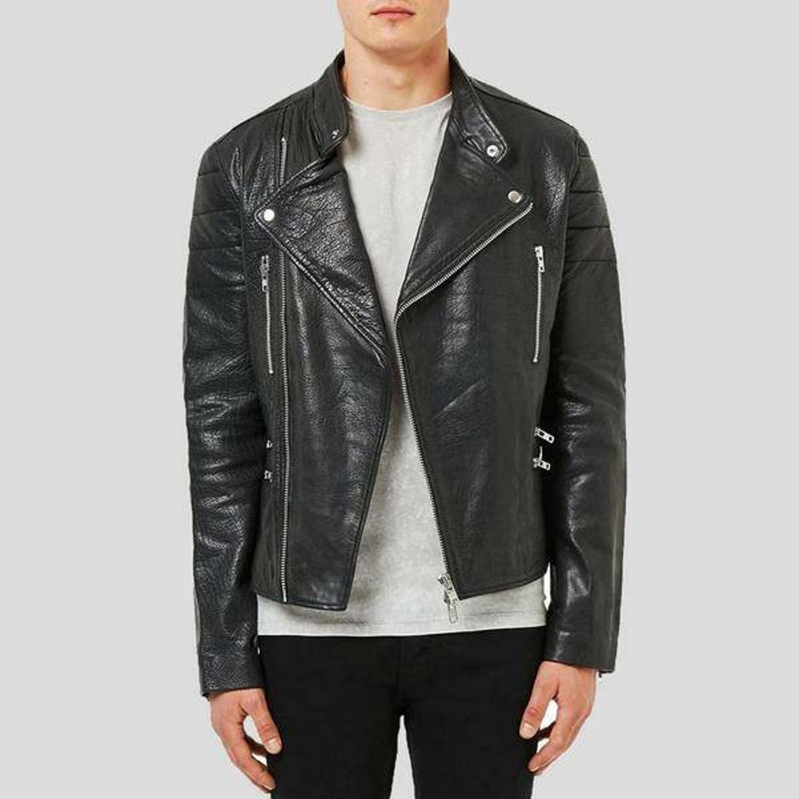 Black Motorcycle Leather Jacket | Etsy