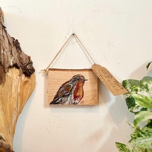 Robin painting, uk wildlife, animal art, wood slice, original art, handpainted.