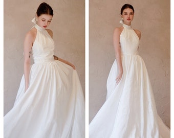 Satin ballgown bridal dress with halter neck| Grand satin wedding dress with halter neck| Ball gown bridal dress