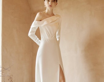 sachin and babi light blue dress BABARONI Chiffon Ivory Bridesmaid Dresses A-line One Shoulder Sleeveless  Floor-length – BABARONI UK main image 1