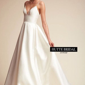 Satin A-line Wedding Dress Spaghetti Strap Satin Bridal Gown Elegant A ...