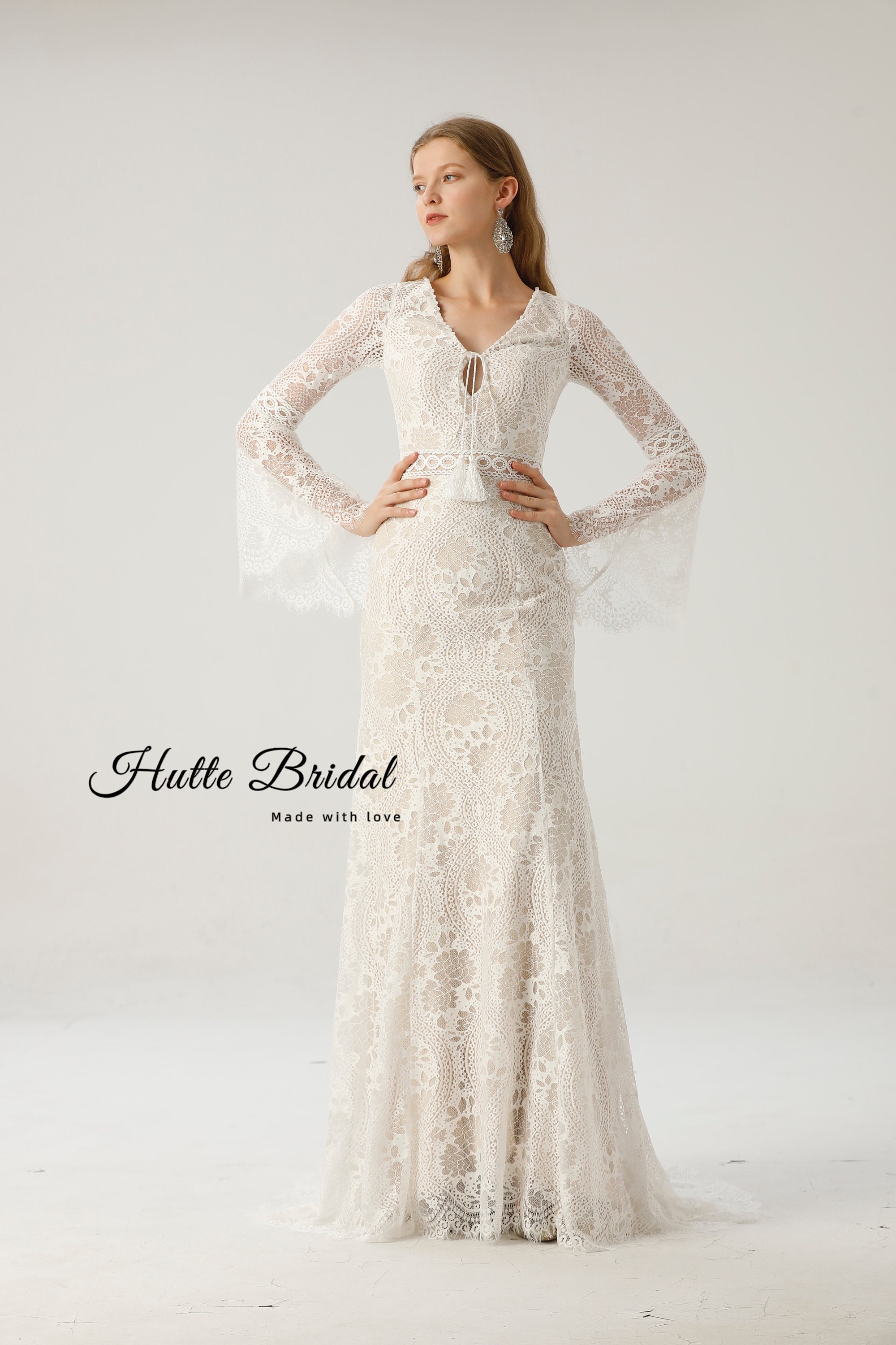 Robe de mari?�e Boho | Robe de mari?�e en dentelle gaine dos ouvert| Robe de mari?�e Gaine Boho 