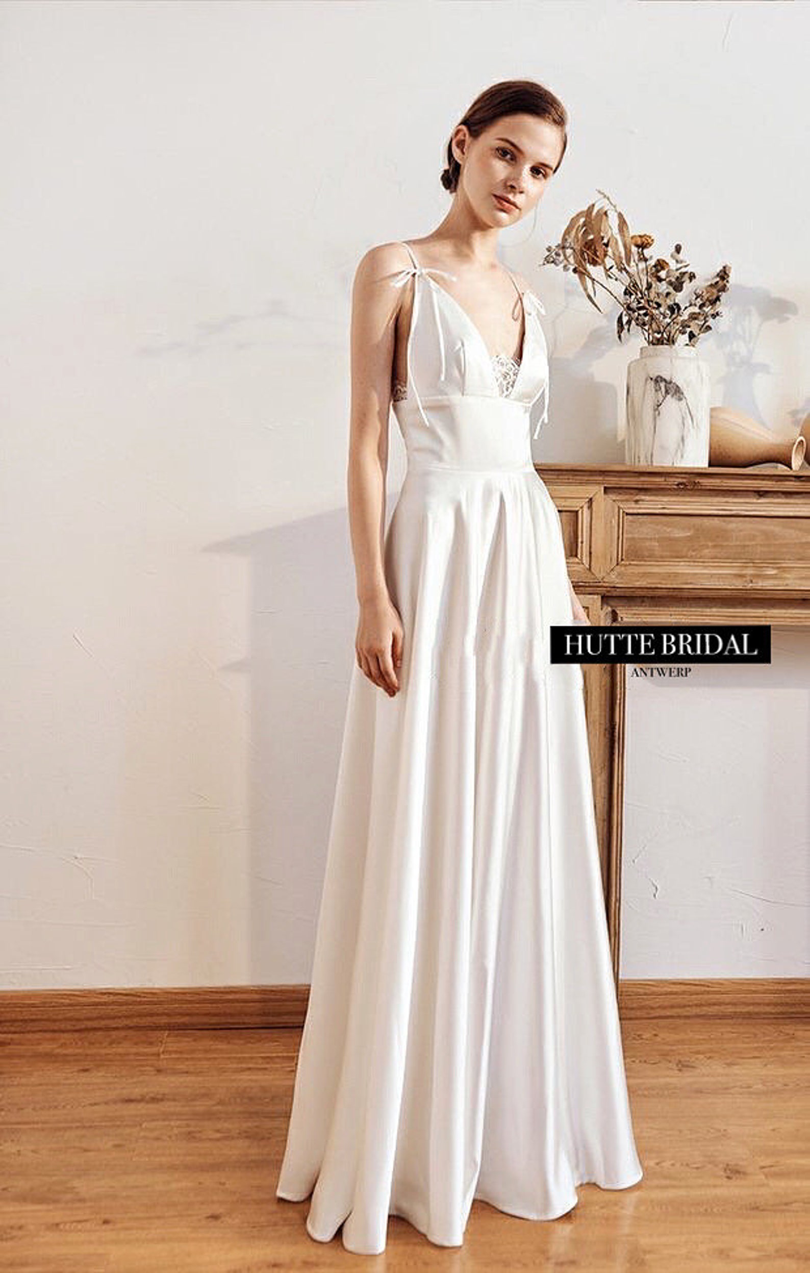 Satin Spaghetti Strap Wedding Dress| Satin A-line Wedding Dress ...