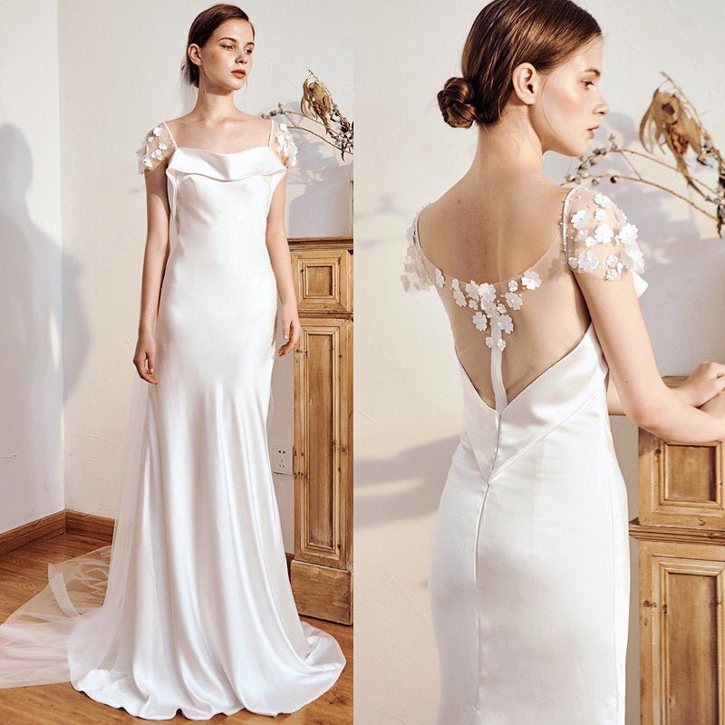 Sleek Mermaid One Shoulder Short Sleeve Satin Maxi Bridesmaid Dress main image 1