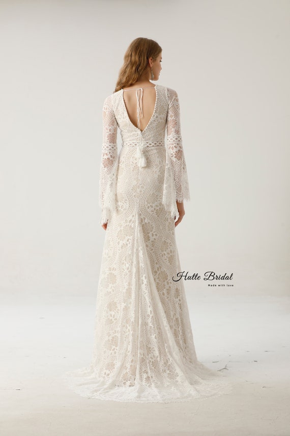 Bohemian Wedding Dress | Sheath Lace Wedding Dress Open Back| Sheath Boho Bridal  Dress| Vintage Gypsy Wedding Dress| Outdoor Beach Wedding - Etsy