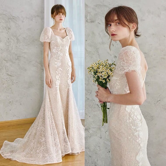 Trumpet Mermaid Puffy Sleeve Sweetheart Wedding Dress With Slit Trumpet Mermaid Puffy Sleeve Sweetheart Wedding Dress With Slit