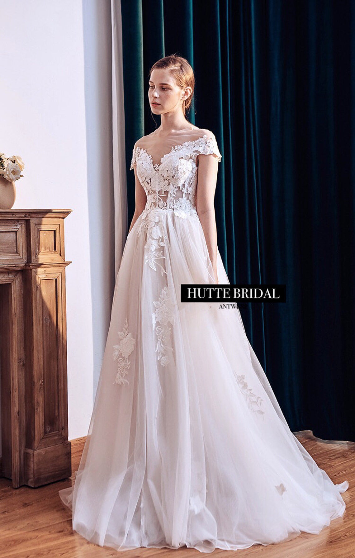 A-Line Off Shoulder Lace Appliques Dress