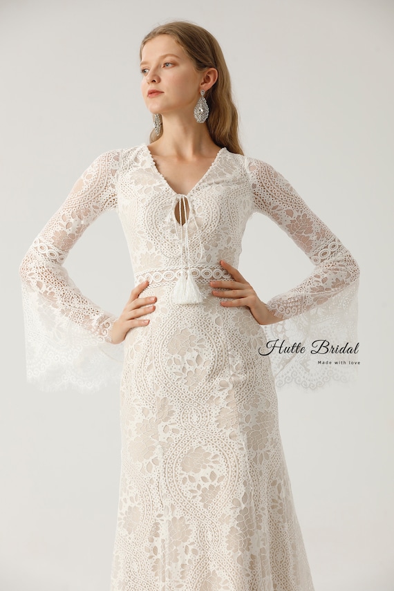 sheath boho dress Bohemian Wedding | Lace Wedding Dress Open Back| Sheath Bridal Dress| Vintage Gypsy Wedding Dress| Outdoor Beach Wedding Discover 84 Disney Characters fit Short Sleeves This bohemian dress is Color:Blue Floral