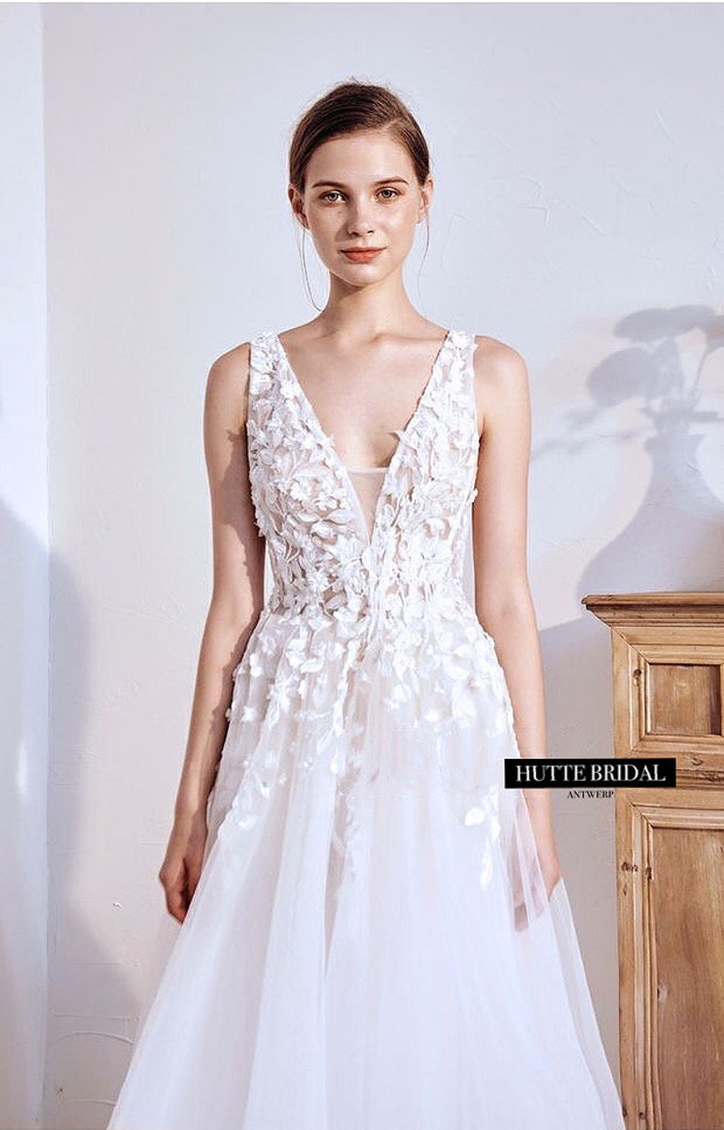 A-Line Botanical Applique Knit Dress