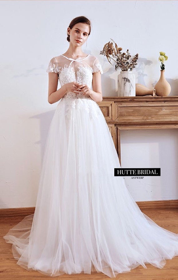 1950s Vintage Short Wedding Dresses Backless Cap Sleeve Lace Tulle Tea Length Br