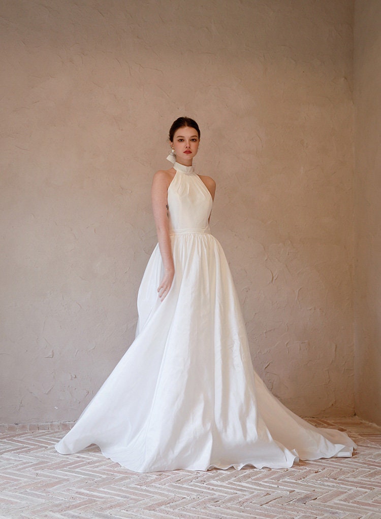 Satin Ballgown Bridal Dress With Halter Neck Grand Satin Wedding Dress ...