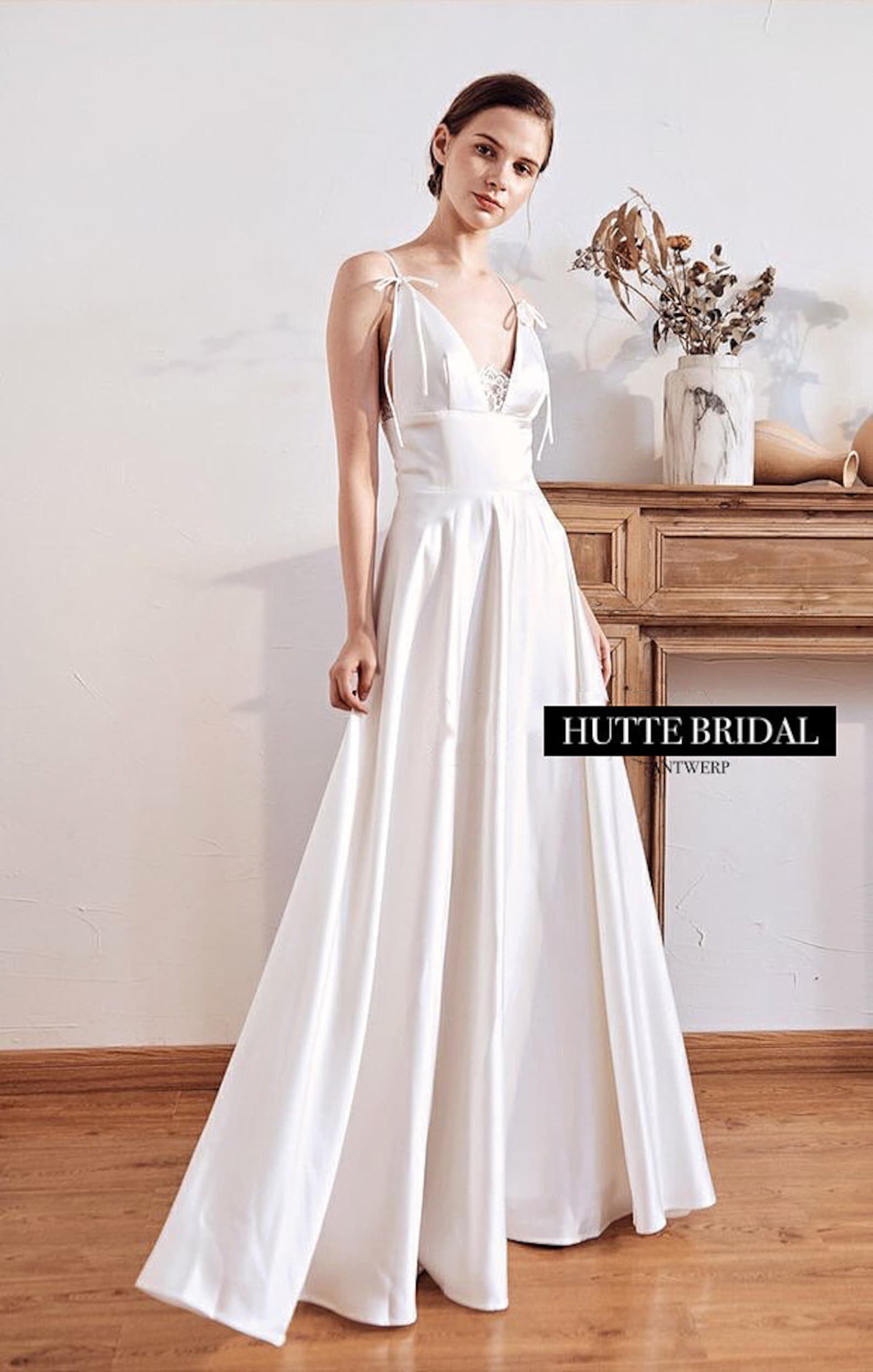 Satin Spaghetti Strap Wedding Dress| Satin A-line Wedding Dress ...