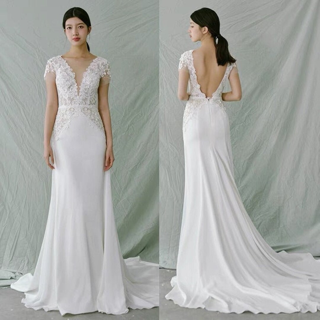 Vestido de novia de sirena floral con falda de crepé vestido de - Main Image