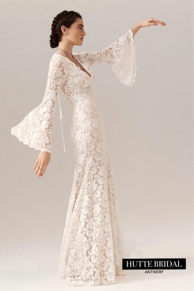 Boho Long Sleeve Wedding Dress Boho Gypsy Bridal Dress - Etsy