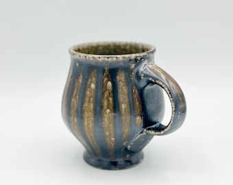 Wood-fired, Salt Glazed, Black Striped Stoneware Teacup | 12oz