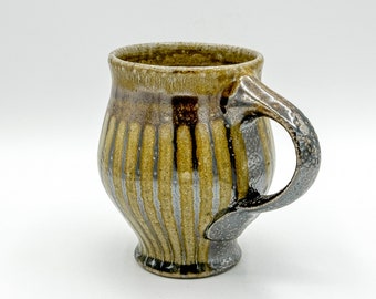 Wood-fired, Salt Glazed, Striped Stoneware Mug | 13oz