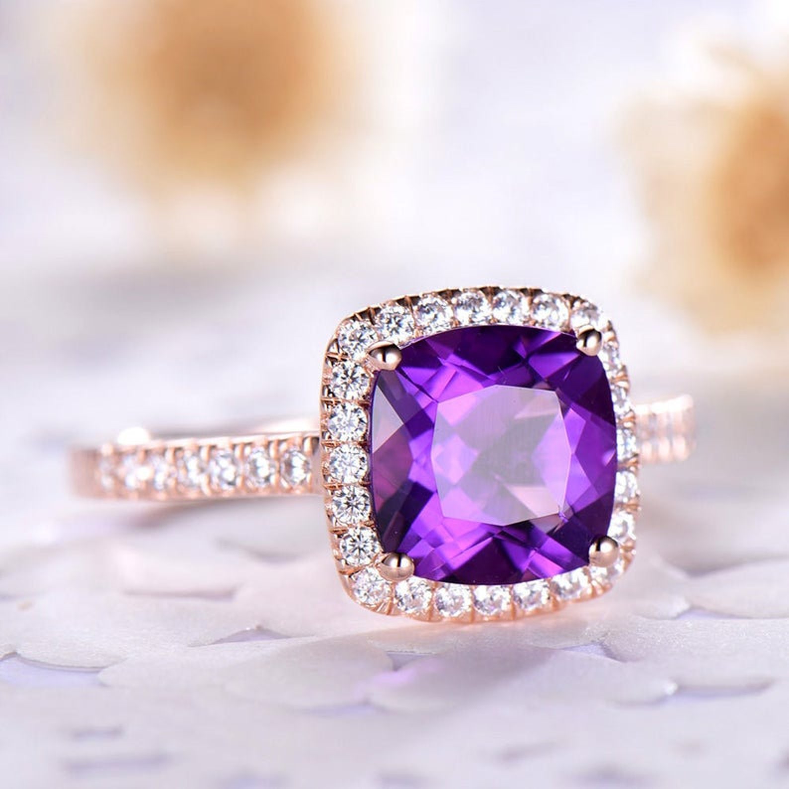 100 Natural Purple Amethyst Engagement RingGold RingWedding Etsy